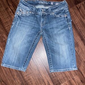 Miss Me Distressed Blue Denim Cropped Jean shorts